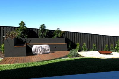 Novascape completed this neat firepit and garden are for Mojo Homes